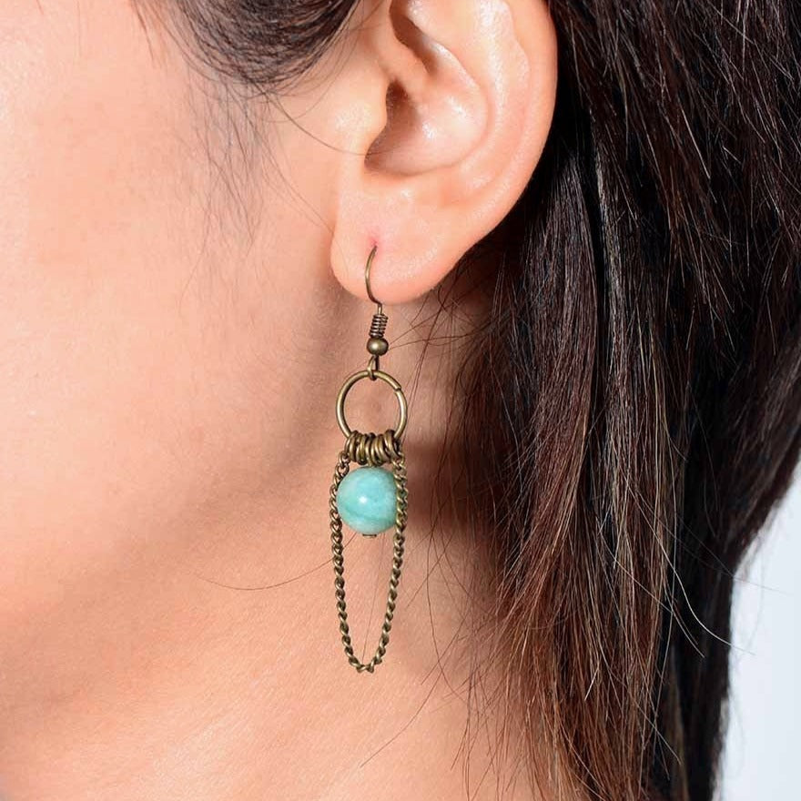 Women's 'Chandelier' Natural Amazonite Vintage Dangle Earrings - ALLORA JADE