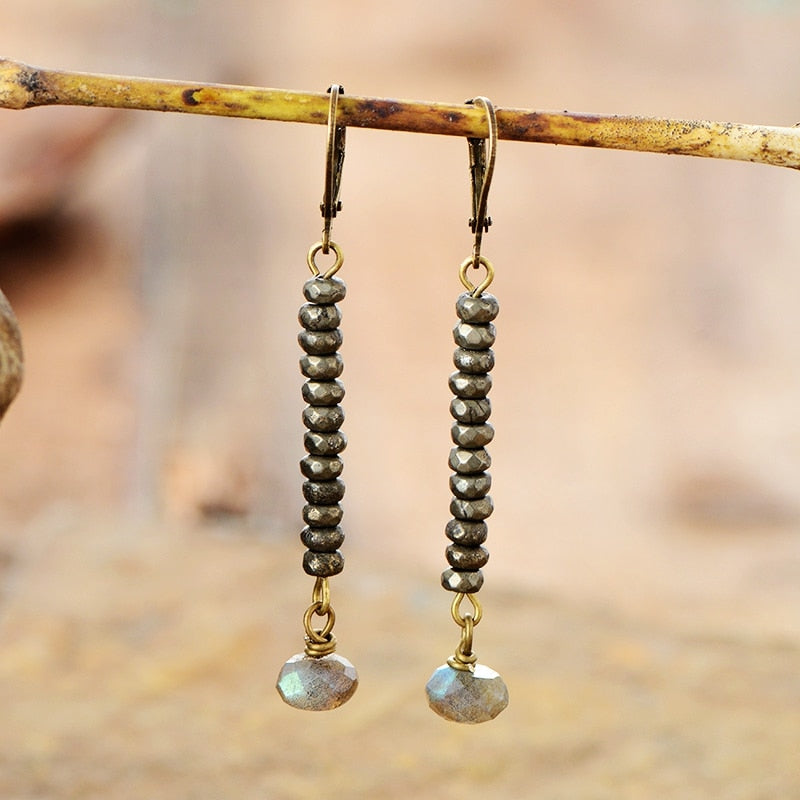 'Yarruwala' Labradorite & Pyrite Dangle Drop Earrings - Allora Jade