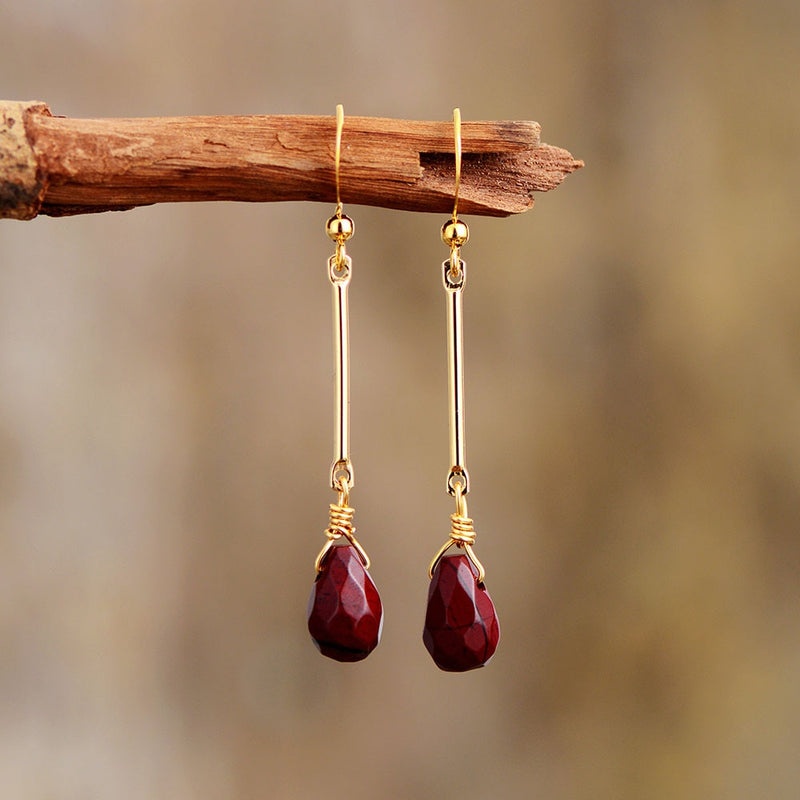 'Dhunay' Natural Red Jasper Women's Dangle Drop Earrings - Allora Jade
