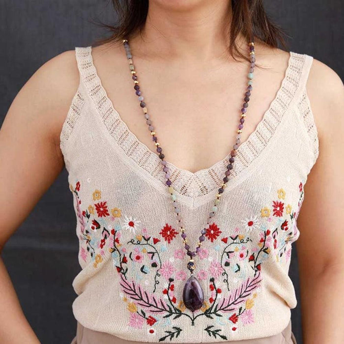 'Walumarra' Jasper & Amethyst Pendant Necklace - Womens Necklaces Crystal Necklace - Allora Jade