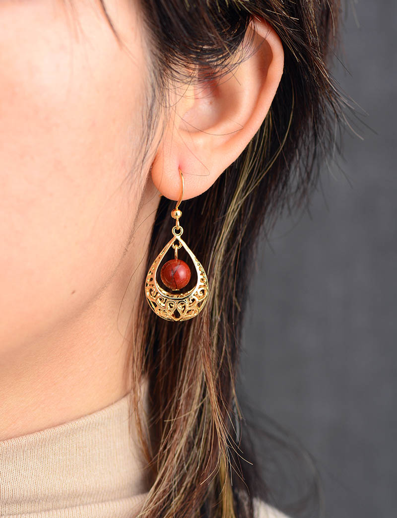 Women's Bohemian 'Giragun' Natural Red Jasper Drop Earrings - Allora Jade