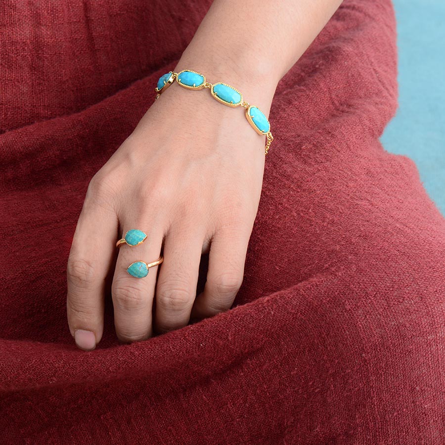 Turquoise Drops Women's Gemstone Ring - Allora Jade