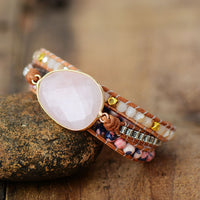 Imperial Jasper and Rose Quartz Charm Wrap Bracelet - Allora Jade