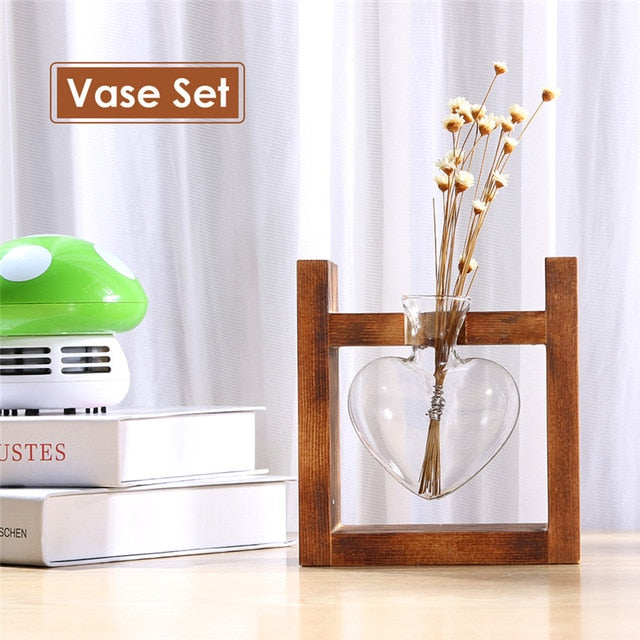 'Heart' Glass and Wood 1 Pot Hanging Vase - Allora Jade