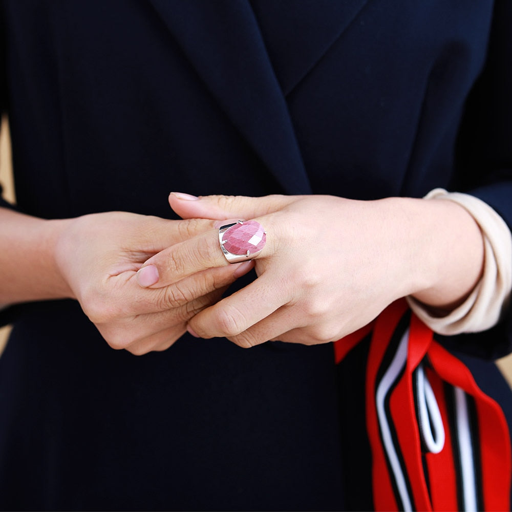 Women's Natural Rhodonite Statement Ring - Allora Jade