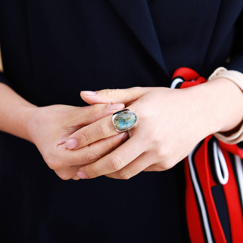 Natural Labradorite Statement Ring - Allora Jade