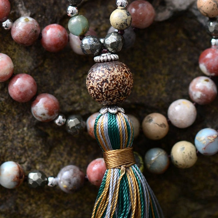 'Tassel Pendant' Agate and Pyrite Necklace ALLORA JADE