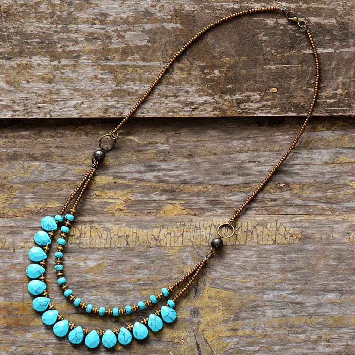 'Yawarra' Multilayered Turquoise and Seed Beads Necklace | Allora Jade