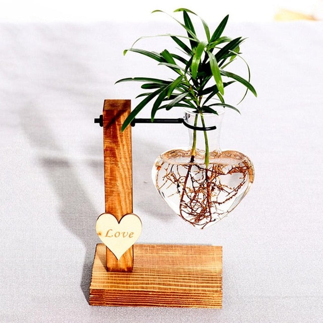 'Love Heart' Glass and Wood Hanging Pot Vase I - Allora Jade