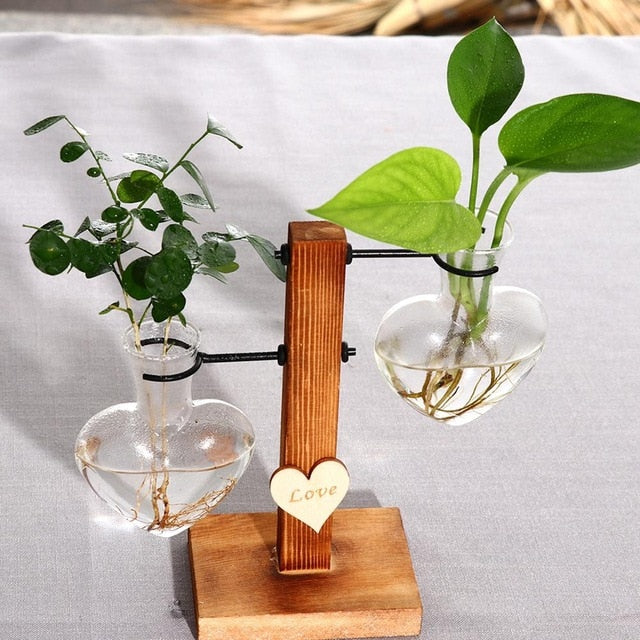 'Love Heart' Glass and Wood Hanging Pot Vase II - Allora Jade