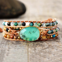 Jade, African Turquoise, Onyx and Lava Wrap Bracelet - Allora Jade