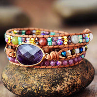 Bohemian Imperial Jasper, Rhinestone and Amethyst Crystal Charm Wrap Bracelet - Allora Jade