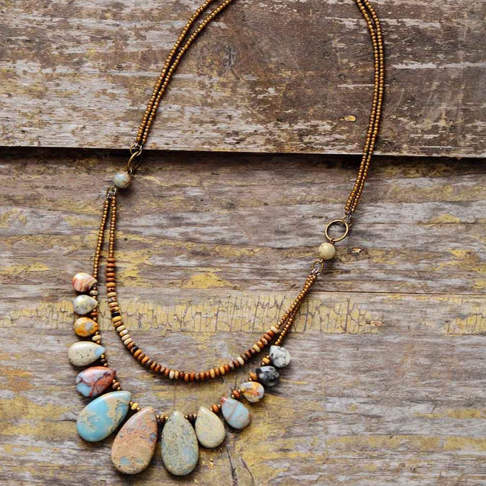 'Waterdrop' Agate and Jasper Multilayered Necklace - Allora Jade