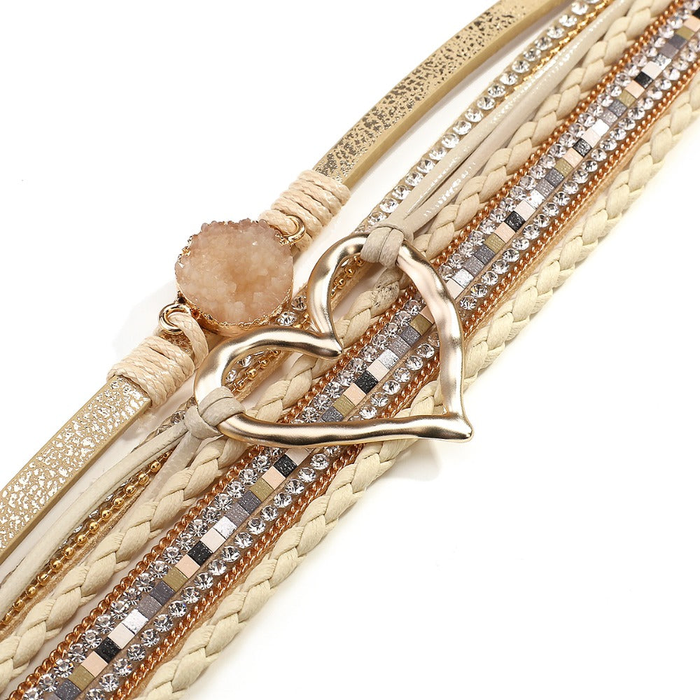 'Dalgu' Heart Charm Cuff Bracelet - beige | Allora Jade