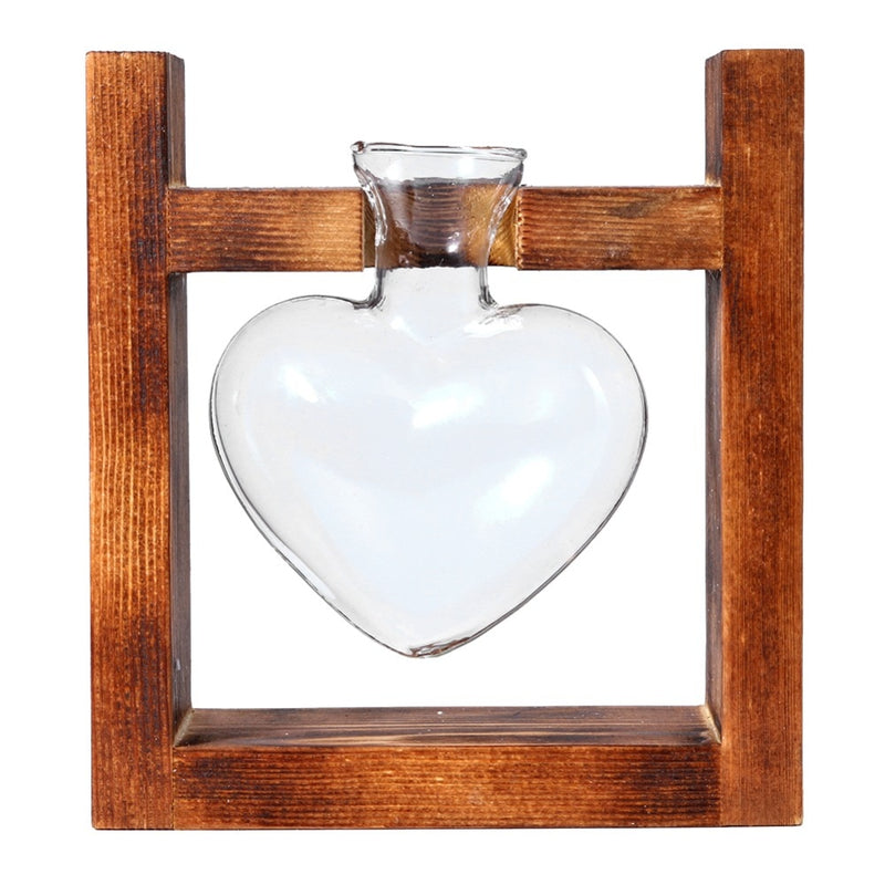 'Heart' Glass and Wood 1 Pot Hanging Vase - Allora Jade