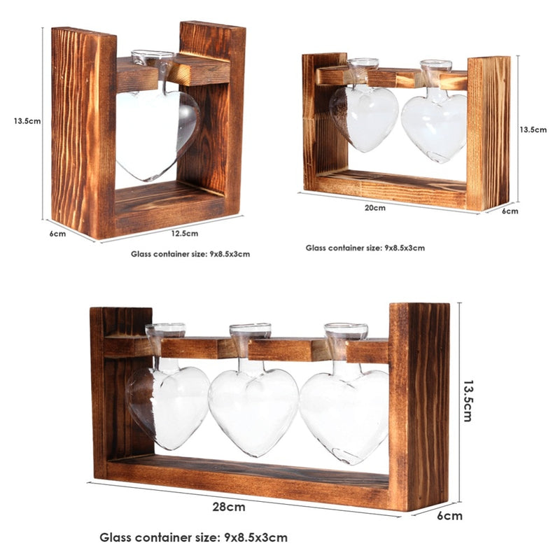 'Heart' Glass and Wood 1 Pot Hanging Vase - Allora Jade