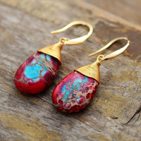 Bohemian 'Yuingin' Red Sky Blue Imperial Jasper Drop Earrings | Allora Jade