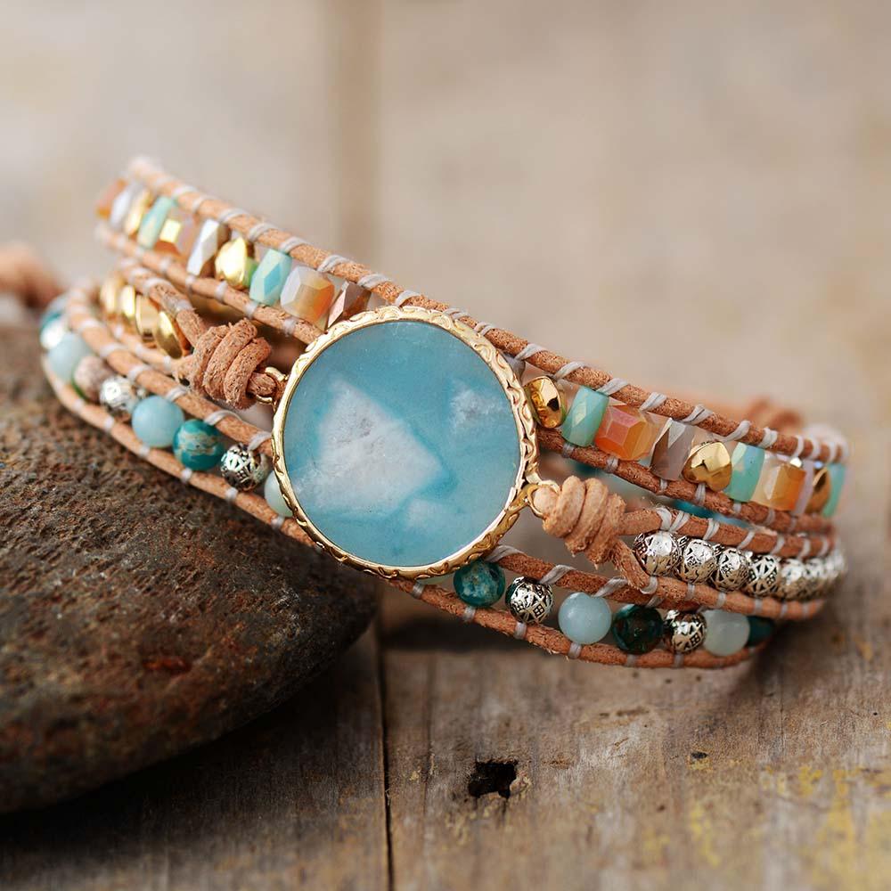 Amazonite Charm Beads & Jasper Beads Wrap Bracelet - Womens Bracelets Crystal Bracelet - Allora Jade
