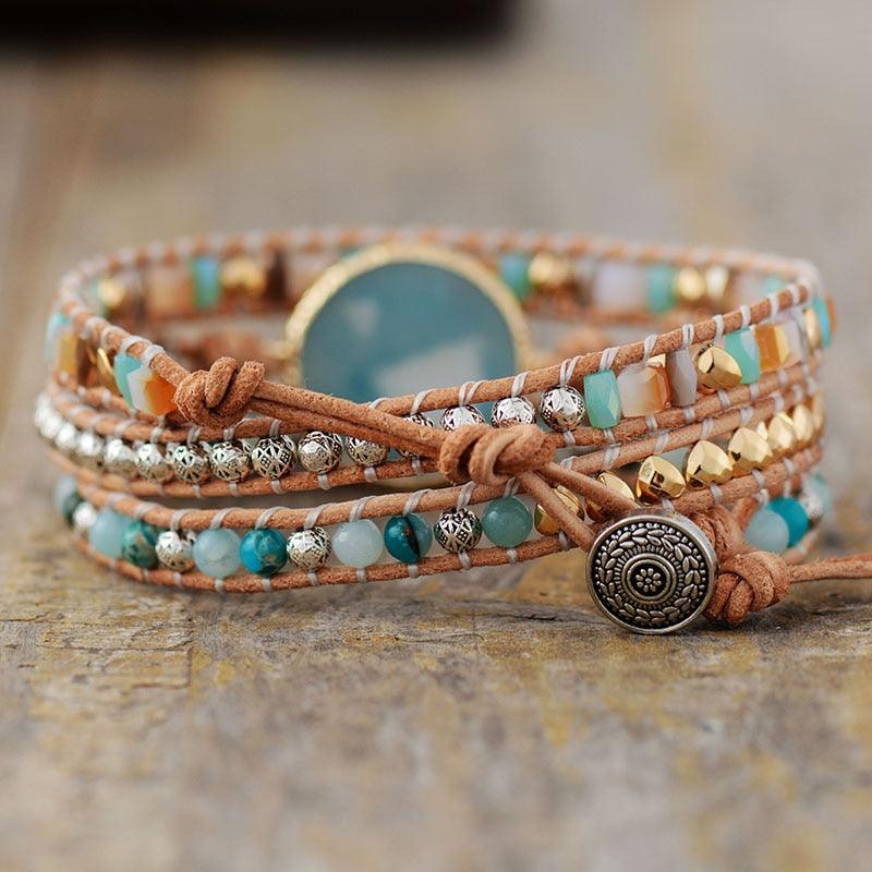 Amazonite Charm Beads & Jasper Beads Wrap Bracelet - Womens Bracelets Crystal Bracelet - Allora Jade