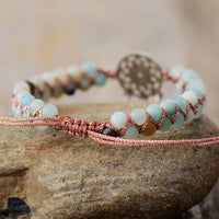 Boho Amazonite Braided Bracelet with Jasper Dreamcatcher Charm - Allora Jade