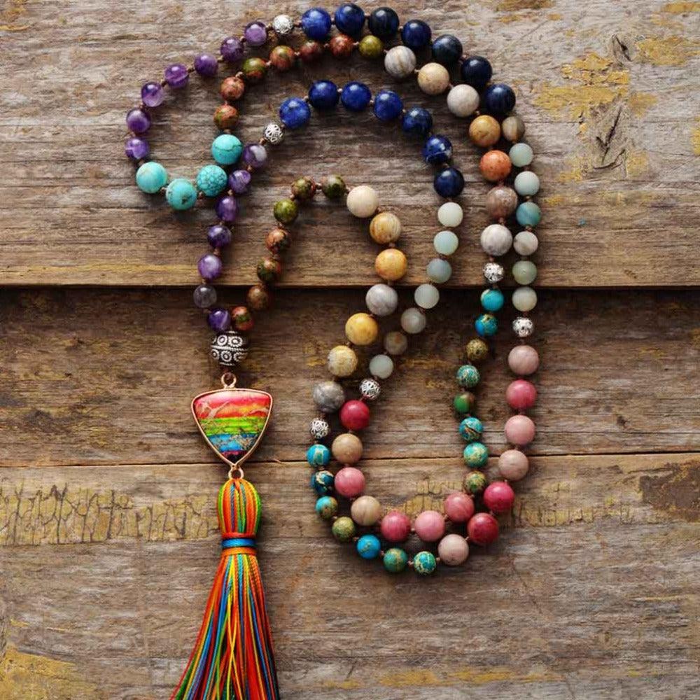 'Rainbow Pendant' Mixed Crystals 108 Mala Beads Necklace - Womens Necklaces Crystal Necklace - Allora Jade