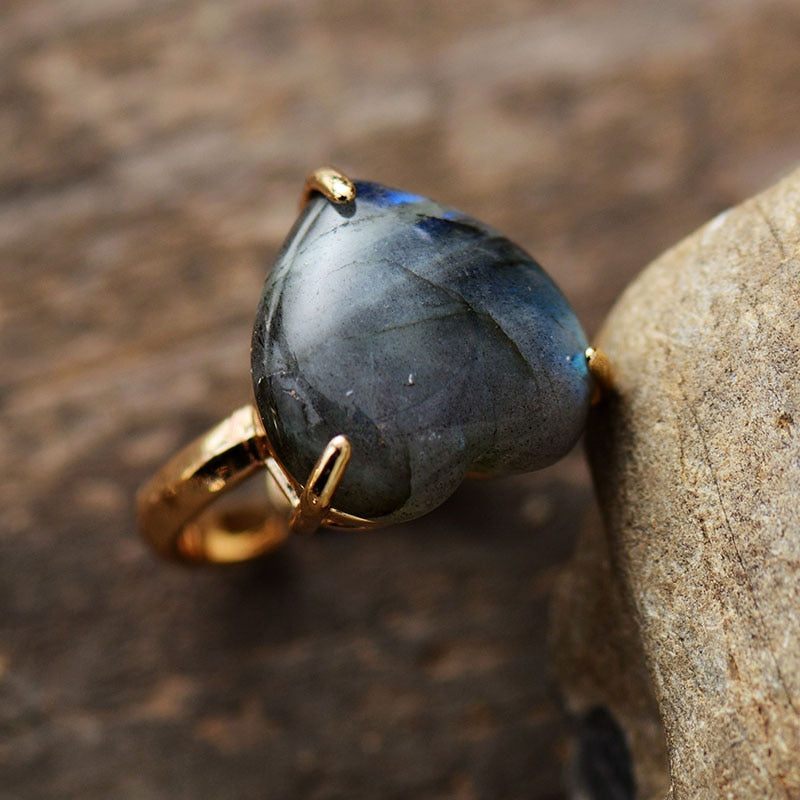 Labradorite Heart Adjustable Women's Ring - Allora Jade