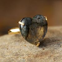 Labradorite Heart Adjustable Women's Ring - Allora Jade