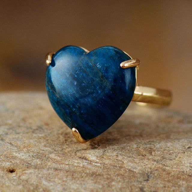 Blue Apatite Heart Adjustable Women's Ring - Allora Jade