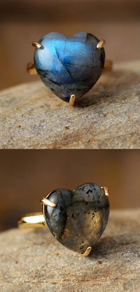 Labradorite Heart Adjustable Women's Ring - Allora Jade