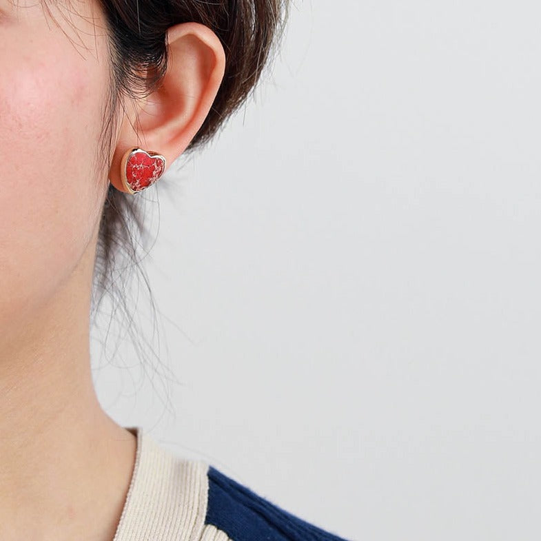 'Hearts' Natural Red Imperial Jasper Women's Stud Earrings - Allora Jade