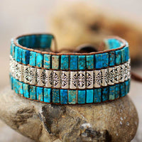 Jasper and Vintage Flower Beads Cuff Bracelet | Allora Jade