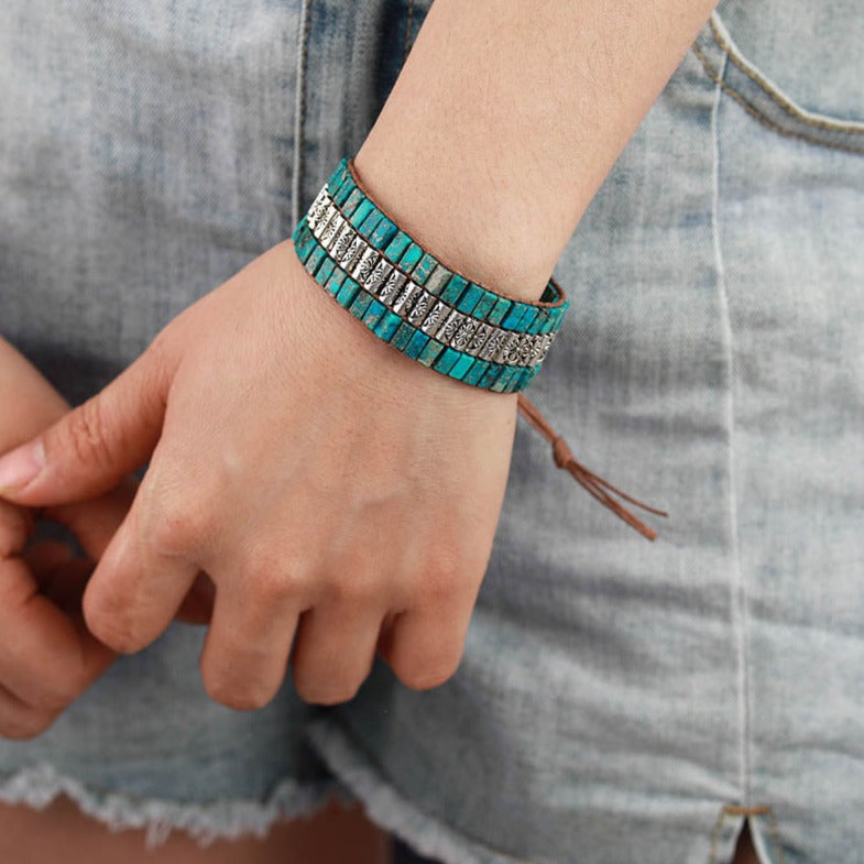 Jasper and Vintage Flower Beads Bracelet | Allora Jade