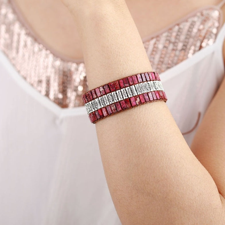 Jasper and Vintage Flower Beads Bracelet | Allora Jade