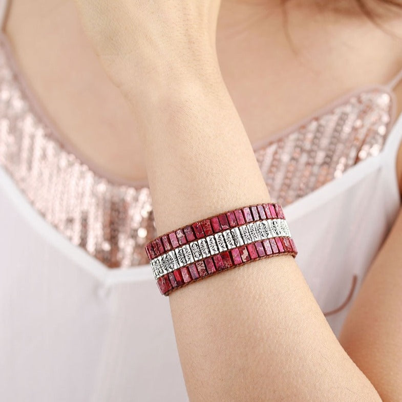 Jasper and Vintage Flower Beads Bracelet | Allora Jade