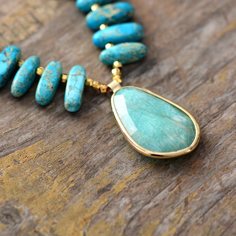 Bohemian 'Nginhu' Blue Jasper and Amazonite Pendant Necklace | Allora Jade