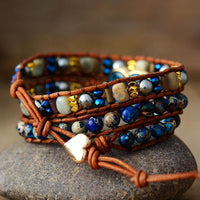 Jasper & Blue Apatite Heart Charm Wrap Bracelet - Womens Bracelets Crystal Bracelet - Allora Jade