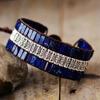 Dark Blue Jasper and Vintage Flower Beads Cuff Bracelet - Allora Jade