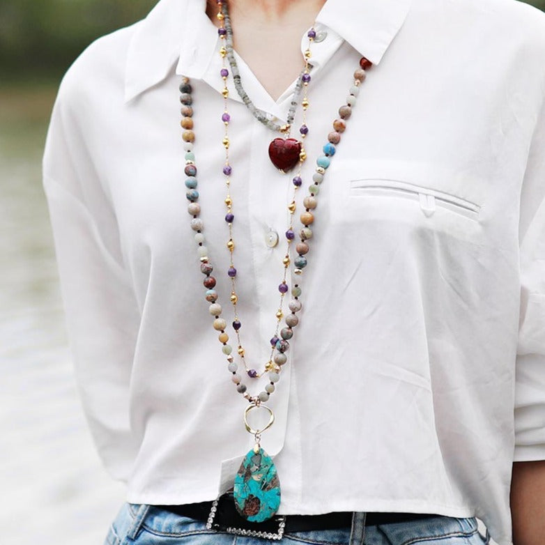 'Wayarang' Jasper Beads Pendant Necklace - Allora Jade