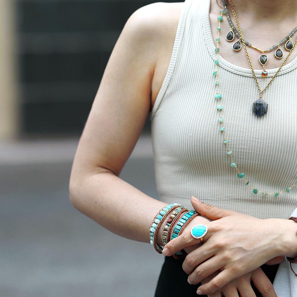 Women's Jasper and Amazonite Leather Wrap Bracelet | Allora Jade