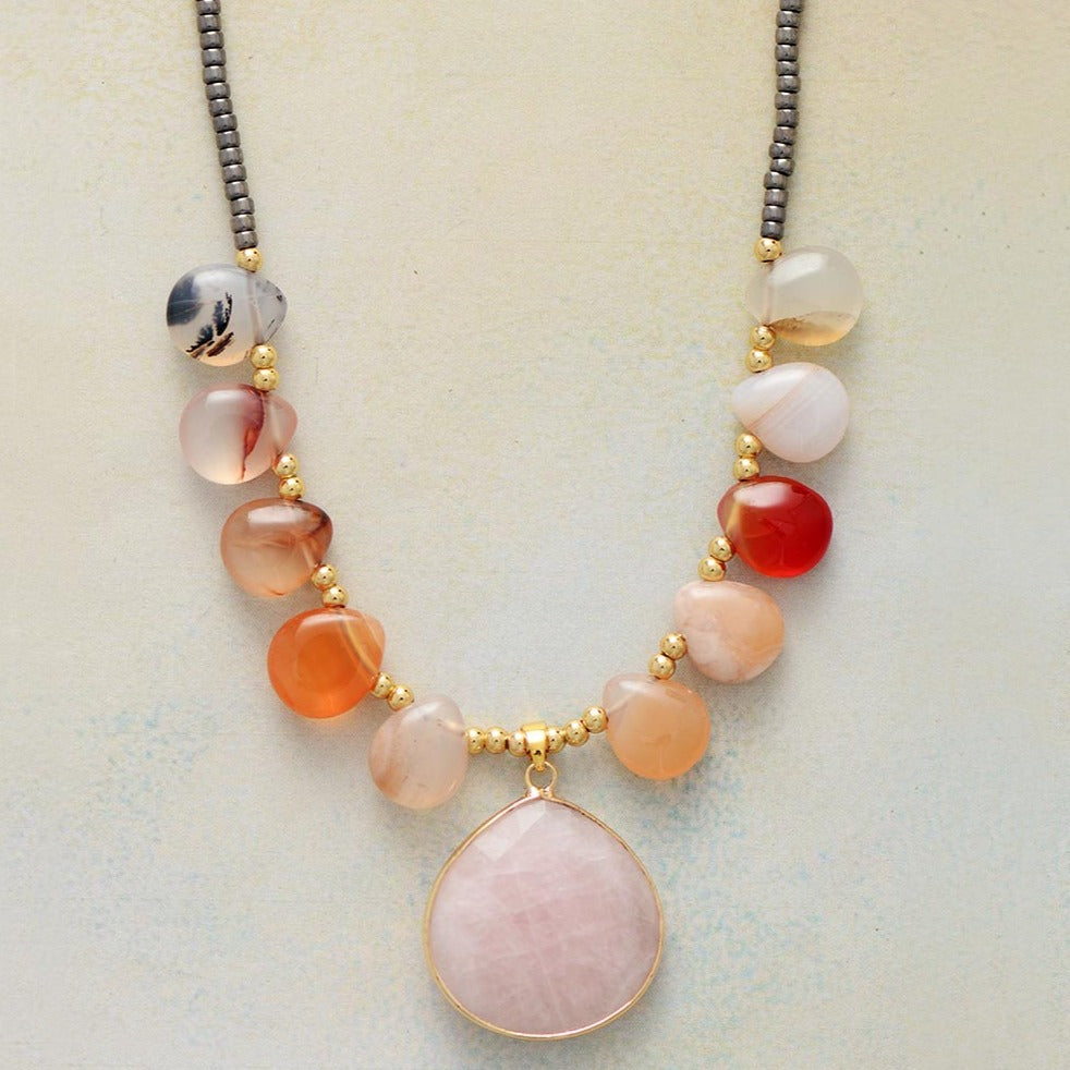 'Gudha' Onyx and Rose Quartz Pendant Necklace - Allora Jade 