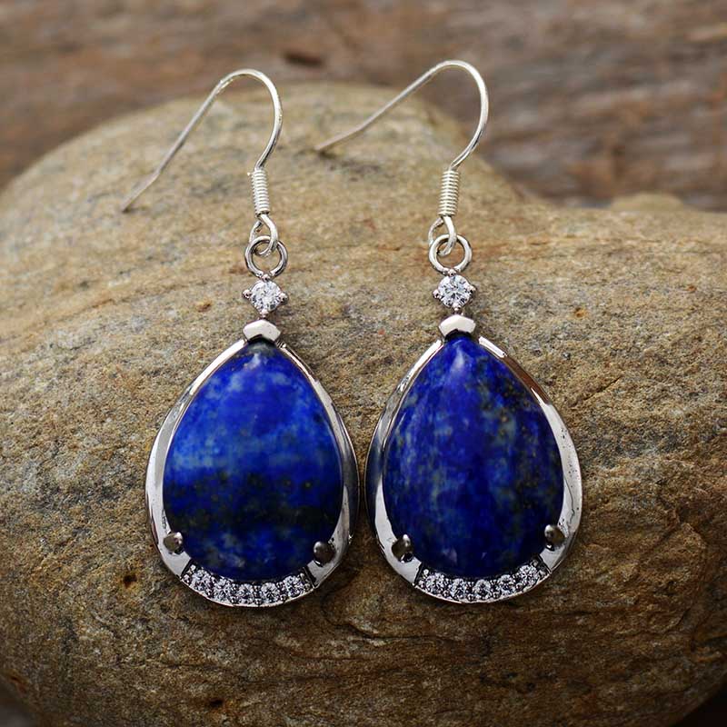 Women's 'Yuwin' Lapis Lazuli and Rhinestones Crystal Drop Earrings - Allora Jade