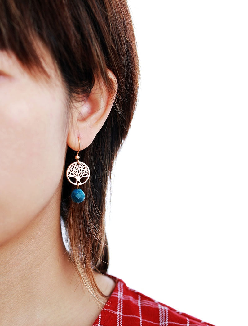 'Tree of Life' and Blue Apatite Dangle Drop Earrings | Allora Jade