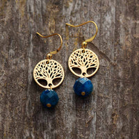 'Tree of Life' and Blue Apatite Dangle Drop Earrings | Allora Jade