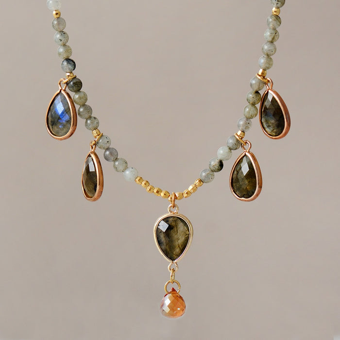 Bohemian Labradorite and Rhinestone Pendant Necklace | Allora jade