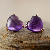 'Hearts' Natural Amethyst Stud Earrings - Allora Jade