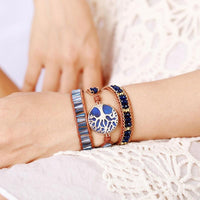 Boho Lapis Lazuli, Rhinestones and Tree of Life Charm Wrap Bracelet - Allora Jade