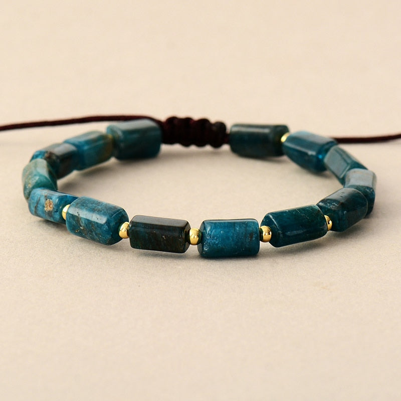 Women's Bohemian Natural Blue Apatite Crystal Single Cord Bracelet - Allora Jade