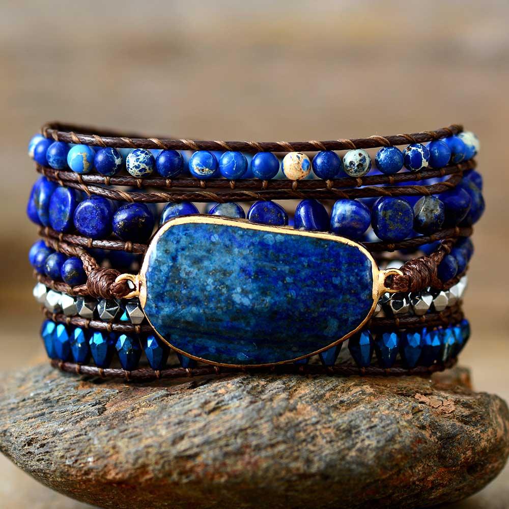 Knowledge Gloss Onyx And Lapis Lazuli Natural Stone Bracelet With Mags