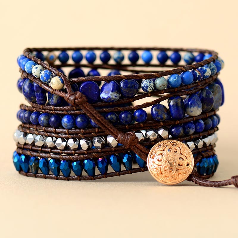 Women's Lapis Lazuli Charm and Beads and Jasper Beads Wrap Bracelet - Allora Jade