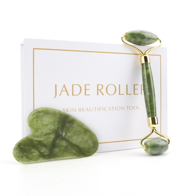 'Serpentine Jade' Roller & Gua Sha Scraper Massage Tool - Allora Jade